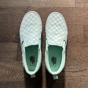 Mint Green Checkered Slip on Vans